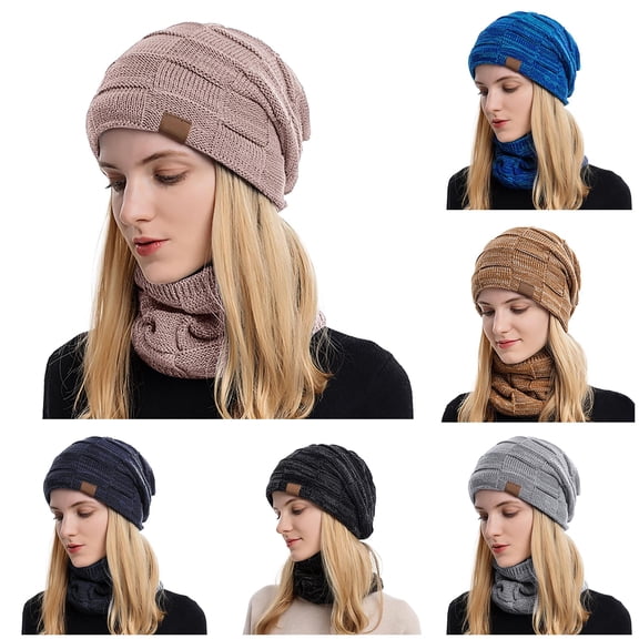HNMKIU Woolen Hat Scarf Set Winter Neck Warmer Two Piece Unisex Outdoor Travel Accessory Pink - One Size