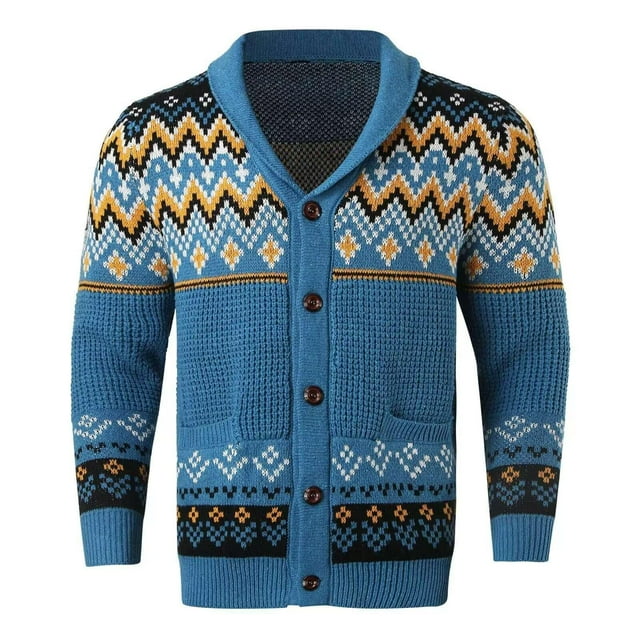 Birdeem Men's Winter Weave Button-Up Cardigan Jacket Long Sleeve Turn-Down Collar Brocade Sweater
