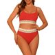 thumbnail image 1 of Conjuntos de bikini de dos piezas de talle alto con canalé para mujer, con tirantes ajustables, traje de baño, ropa de baño, pequeño, rojo, 1 of 5