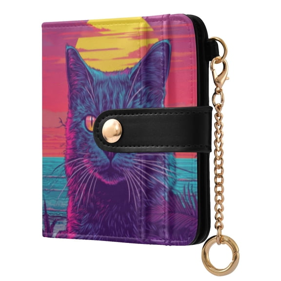 Qxltty Cat before Sunset Ladies Wallet Rfid Slim Thin Compact Credit Card Women Wallet Zipper Coin Pocket and ID Window for Female Gifts