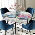 thumbnail image 5 of Elastic Fitted Round Tablecloth, Spring Waterproof Stretch Table Cover for 36"-44" Tables, Truck Botanical Floral Leaf Butterfly Wooden Grain Washable Outdoor Tablecloths for Patio, Picnic, Camping, 5 of 9