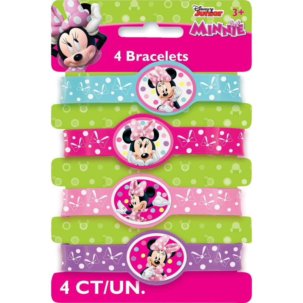 Rubber Minnie Mouse Bracelet Party Favors, 4ct
