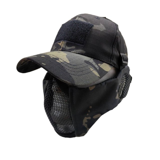 Camping Hat Airsoft Face Guard with Hat Lightweight Breathable Ear Protection Tactical Face Camping Cosplay Prop