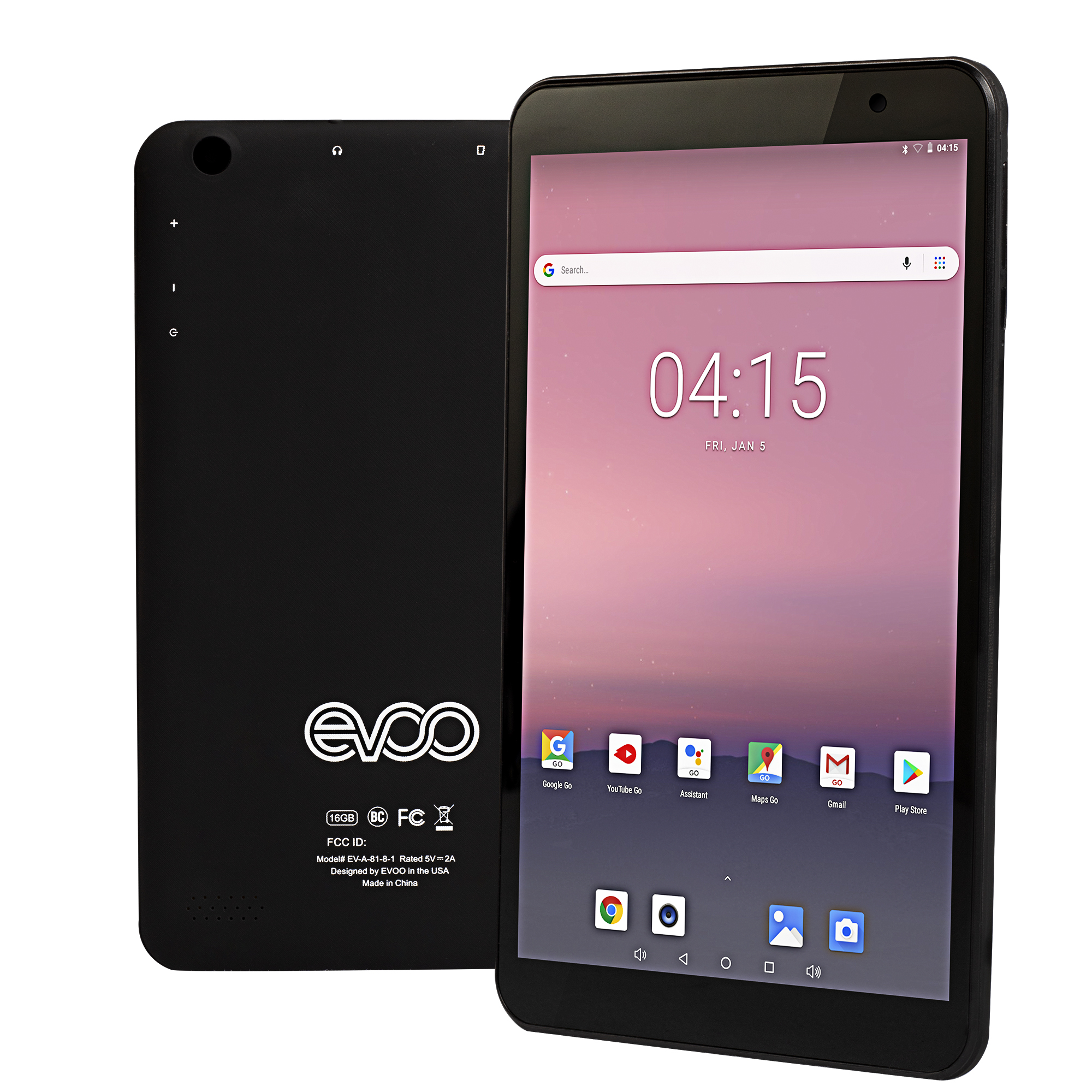 EVOO 8" Tablet, Android 8.1 Go Edition, Quad Core, 16GB Storage, Dual Cameras, Micro SD Slot, Black - image 3 of 4