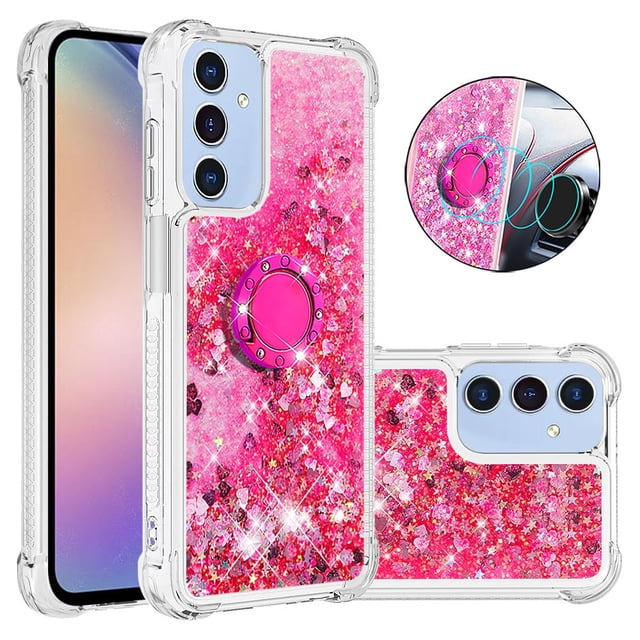 GANGXUN Funda Glitter Líquida para Samsung Galaxy A17 con Anillo Brillante, TPU Antichoques y Esquinas Reforzadas, Soporte