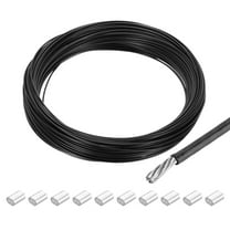 98Ft Wire Rope 304 Stainless Steel Cable 1/16" Vinyl Coated with 10pcs Aluminum Sleeves Black