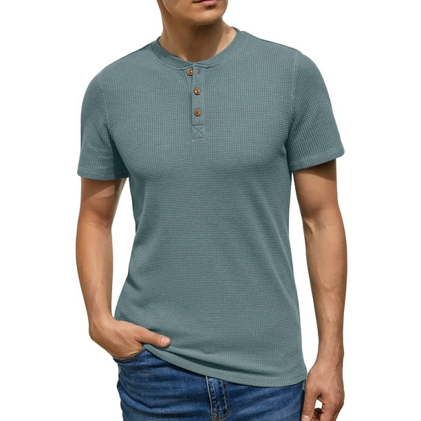 GIRUNS Men's Short Sleeve Waffle Henley Casual Henley TShirts for Men