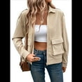 thumbnail image 3 of Chaqueta Corta de con Cremallera para Mujer, Informal, A Cuadros, de Larga Caqui M, 3 of 10