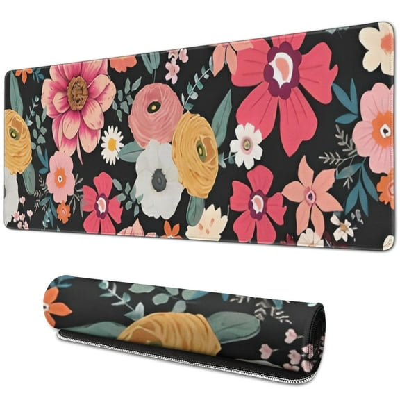 Long Mouse Pads for Desk,Multicolored Pioneer Flower Desk Mats on Top Of Desks, Desk Mouse Pad Extra Large with 3mm Non-Slip Base and Stitched Edge for Gaming,Office,Work,Home 31.5"x11.8"