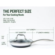 HexClad 8 inch Hybrid Stainless Steel Cookware Frying Pan with Glass Lid, Nonstick