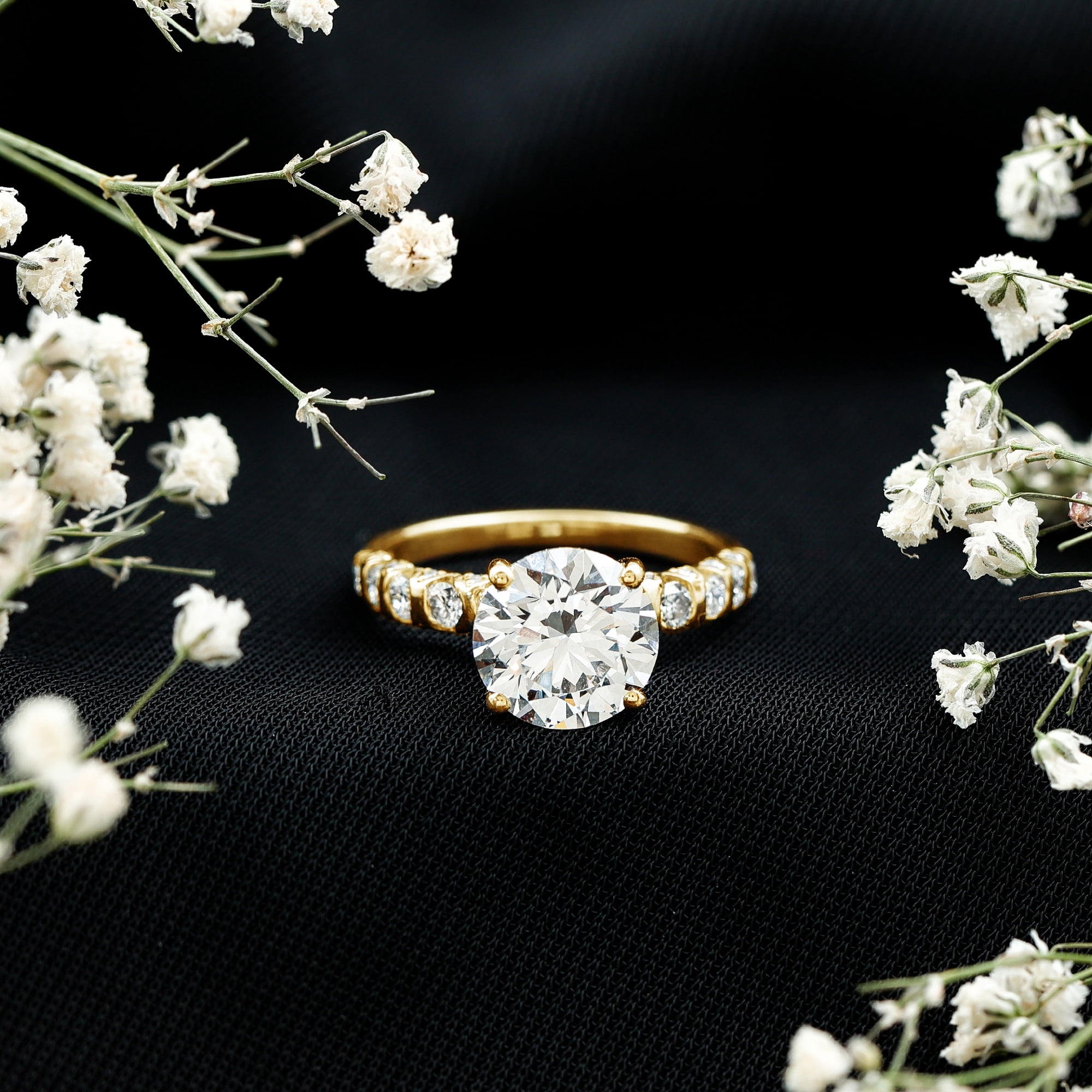 Rosec Jewels IGI Certified Lab Grown Diamond 3 Carat Engagement Ring for Women - E-VS1 Quality - Round Diamond Solitaire Ring, 10K Yellow Gold, US 9.50