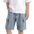 thumbnail image 2 of LJEFF Boys Paperbag Waist Denim Shorts, Buttons Cuffed Hem Pocketed High Waist Shorts for Kids Light Blue Size 8 T, 2 of 7