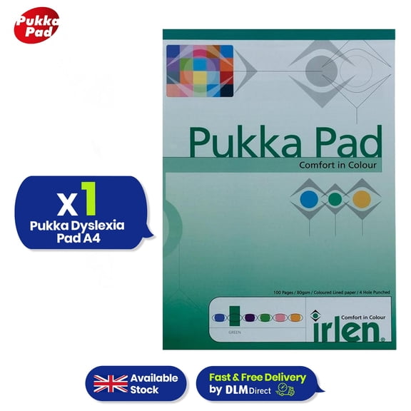 Pukka Pad Irlen A4 NotePad- 100 Pages Green Paper Notebook, 80gsm Lined Refill Writing Pads For Note