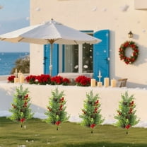 NWOKYZGH 1Pc Outdoor Christmas Decorations, Christmas Tree with Ground Spike, 22" Christmas Artificial Plant with Red Berries, Evergreen Fake Bushes Plants for Porch Patio Garden Decor