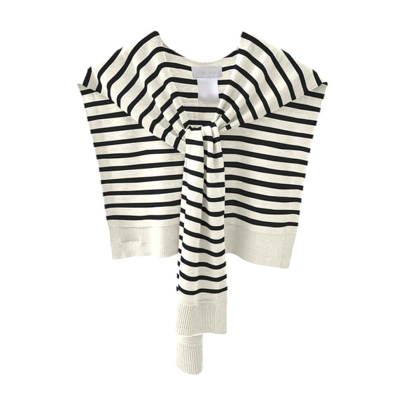 Women's Casual Striped Knitted Shawl Elegant Shoulder Wrap Sweater Scarf for Daily Travel Outfits Beige One Size