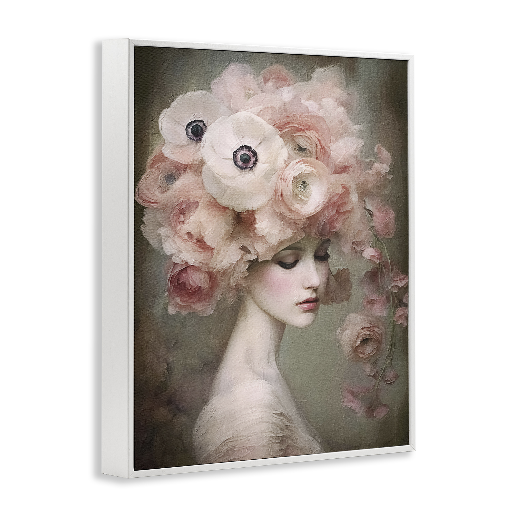 Stupell Industries Woman & Blush Florals Novelty Painting White Framed Art Print Wall Art, 24 x 30