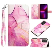 SaniMore Case for Samsung Galaxy A53 5G 6.5" 2022 Release, PU Leather Case Luxury Marble Wireless Charigng Hand Rope Fashion Folding Case for Girls Women for Samsung Galaxy A53 5G 2022, Pink/Purple