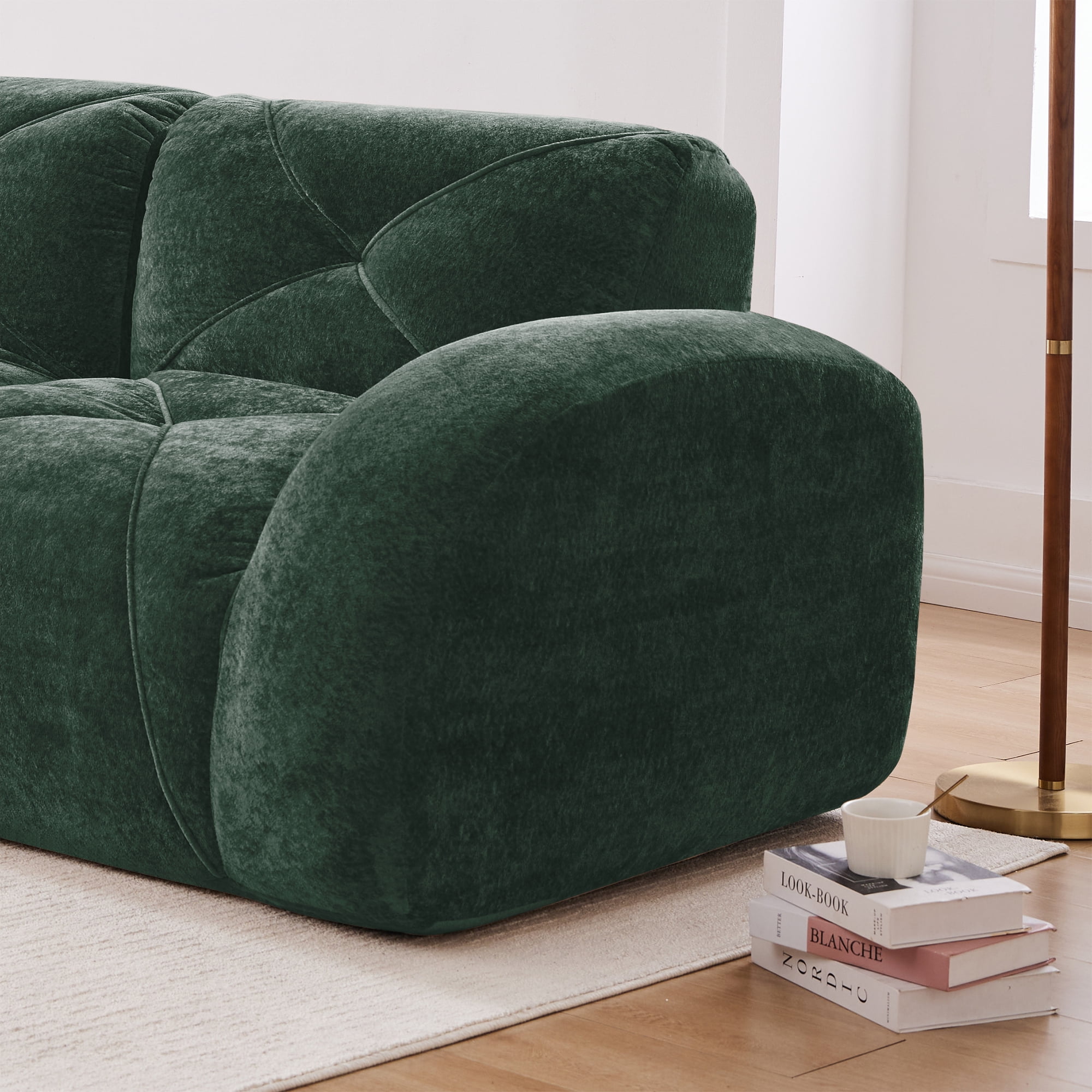 Aukfa Velvet Tufted Modular Sectional Sofa, 80" Boneless Loveseat for Living Room, Green