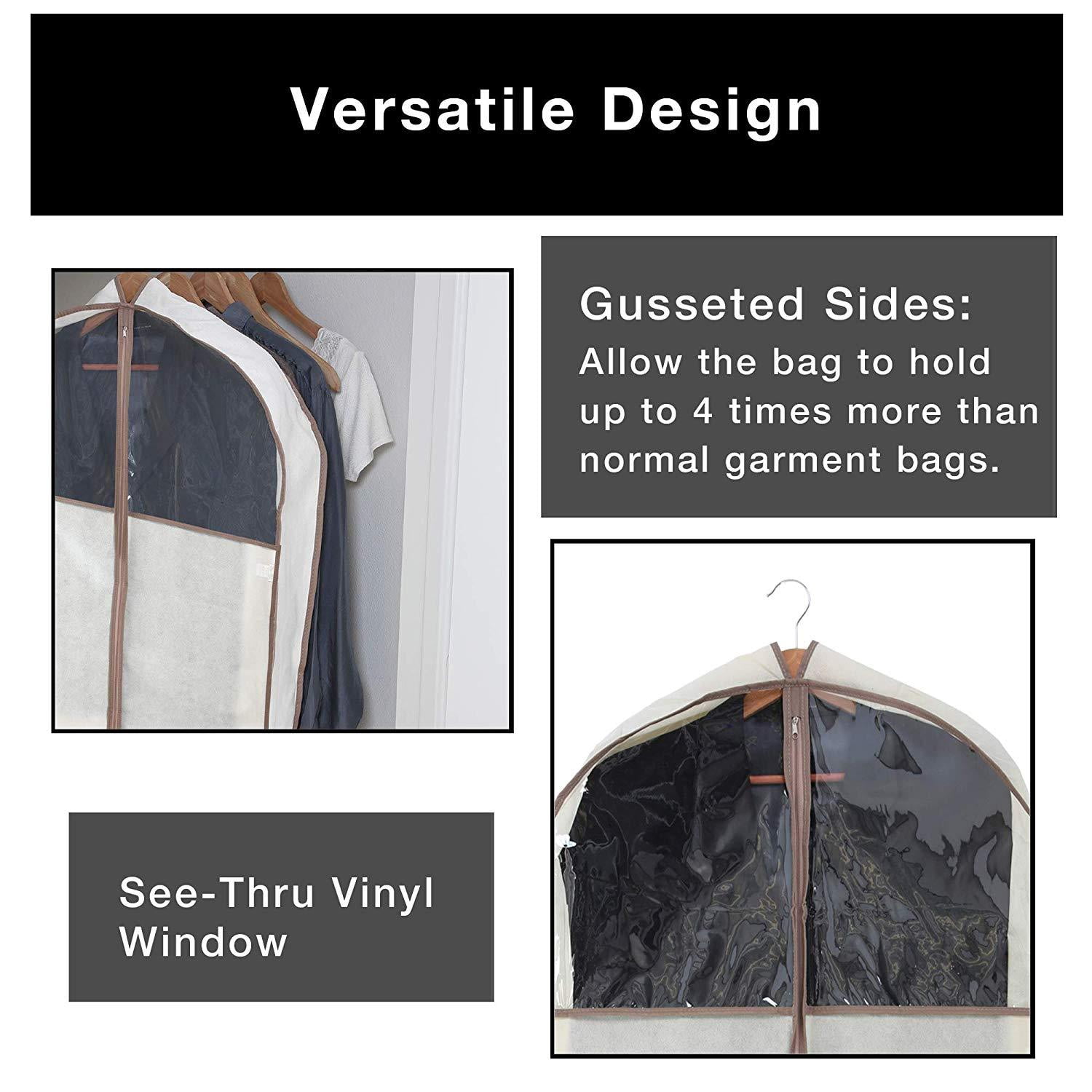 Smart Design Gusseted Garment Bag Hanger - 24 x 42 Inch - Clothing Storage Cover - Includes Zipper Closure and Travel Loop - Suits, Dresses Travel Closet Organization - Beige
