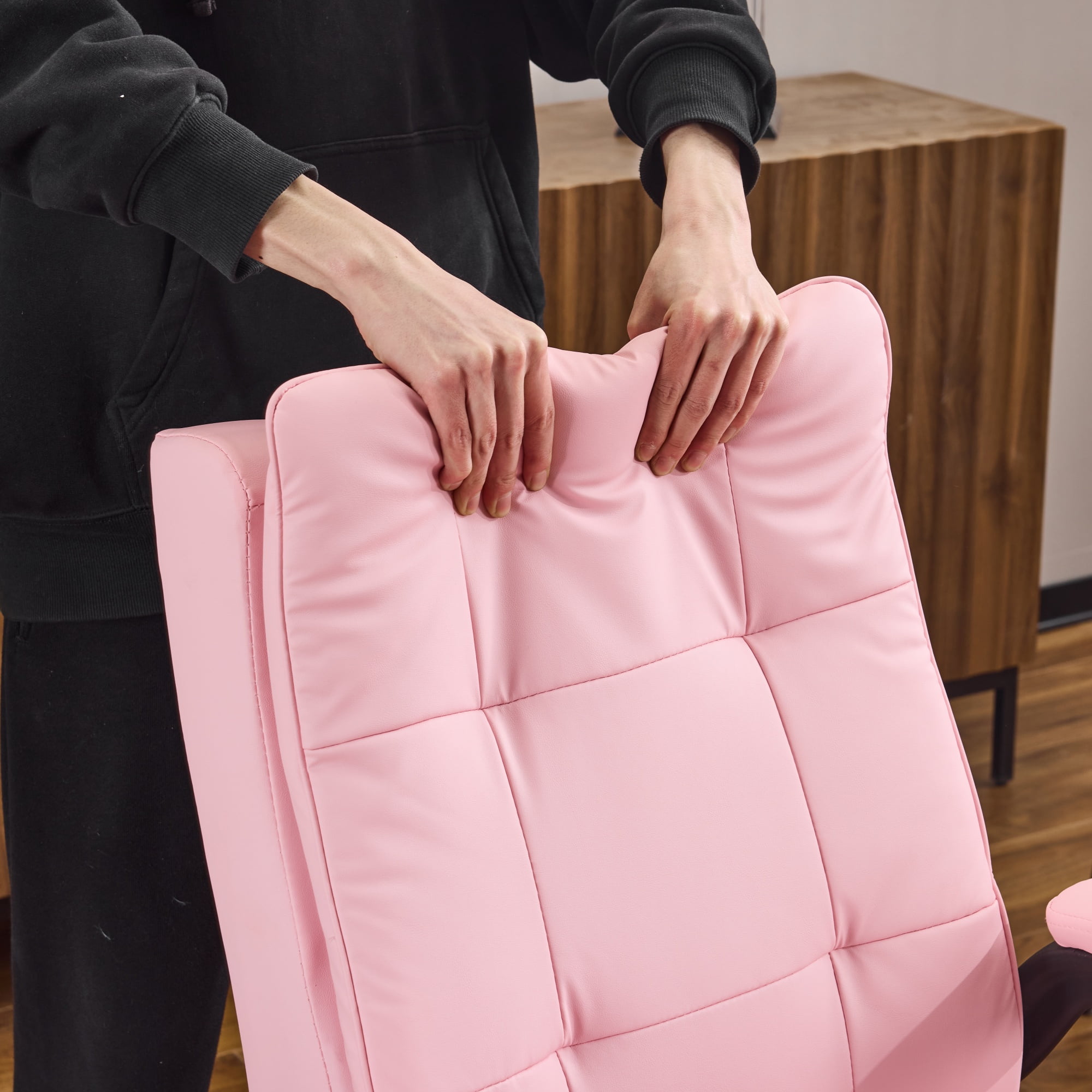 Ktaxon High Back Office Chair – Swivel Desk Chair with Wheels, Adjustable Height & Flip-Up Armrests, Cat Scratch Resistant Fabric Pink