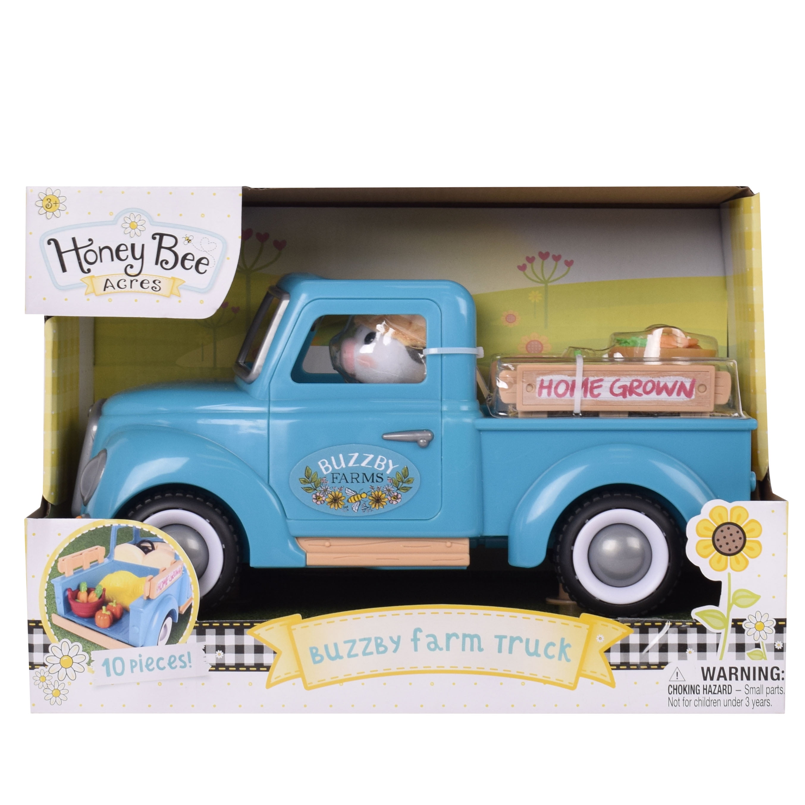 Honey Bee Acres Buzzby Farm Truck – Toy Vehicle with Miniature Food Accessories and Cow Figure – Seats 4 Dolls – Dolls for Kids Ages 3+