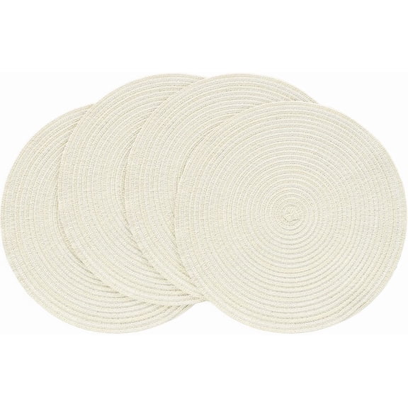 ANHXN Round Braided Placemats , Washable Heat Resistant Cotton Polyester Circle Place Mats for Kitchen Dining Table