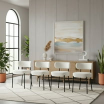 CasaGlajore White Boucle Mid-Century Dining Chairs Set of 2 or 4 – Side Chair with Curved Back and Black Metal Legs