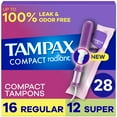 thumbnail image 3 of Tampax Pocket Radiant Tampons with LeakGuard Braid, Duo Pack Regular/Super Absorbency, 28 Ct, 3 of 12