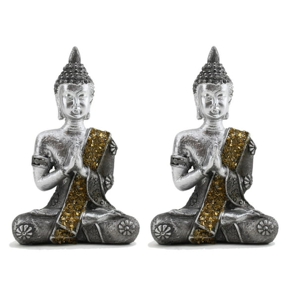 We pay your sales tax Pair of Small Feng Shui 4" Tall Thai Praying Meditating Silver Buddha Statue Figurine Feng Shui (2G16608)
