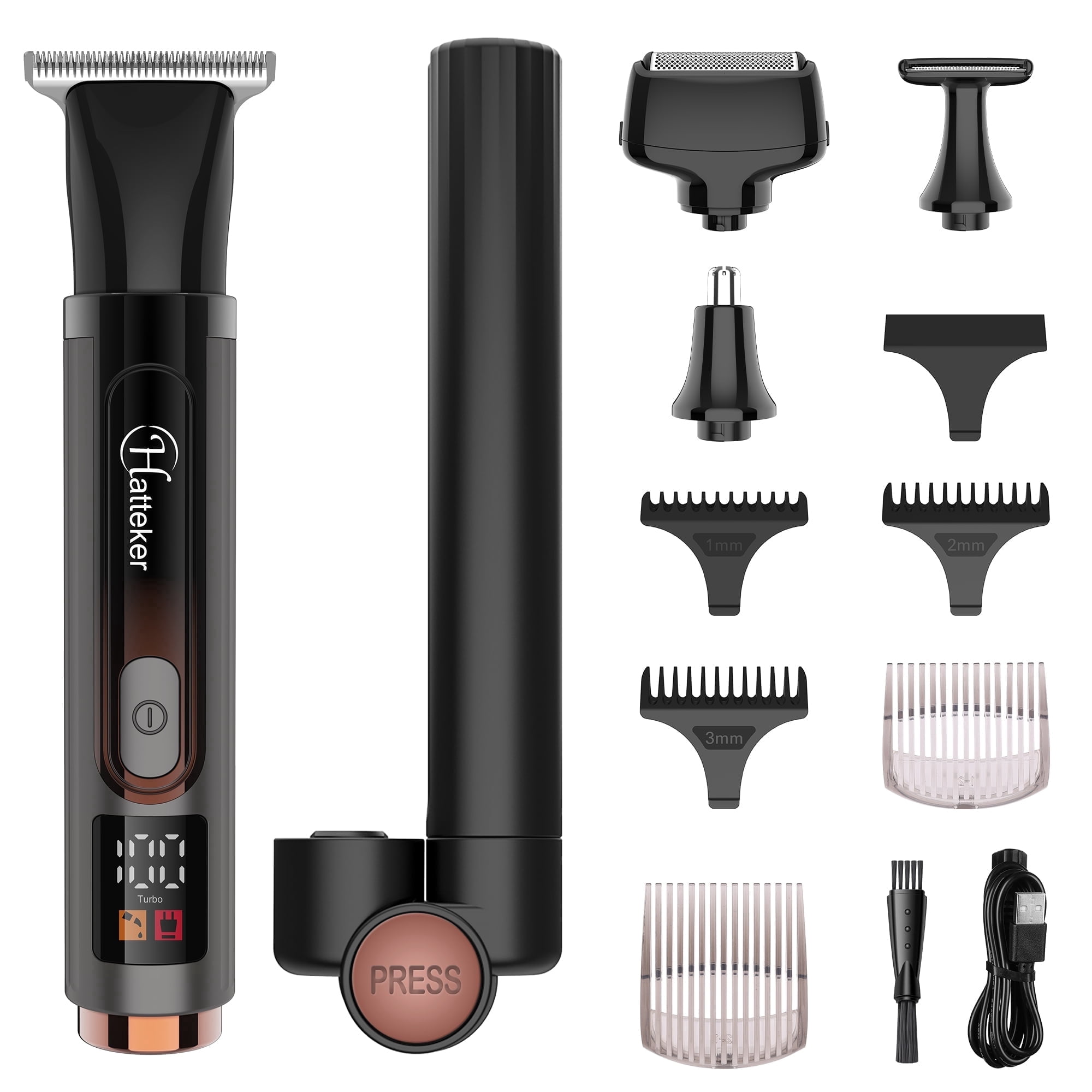 Hatteker Upgraded Mens Electric Back Shaver Body Grooming kit Body Trimmer Facial,Arm,Chin Beard Trimmer Cordless Hair Clipper with Adjustable Extension Handel Waterproof LED Display