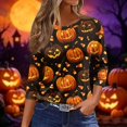 thumbnail image 2 of Garbnen Halloween Women&nbsp;shirts Funny Ghost Spider Web Print 3/4 Length Sleeve Womens T Shirts Crew Neck Holiday Fashion Women's Tunic Tops Orange XXL, 2 of 5