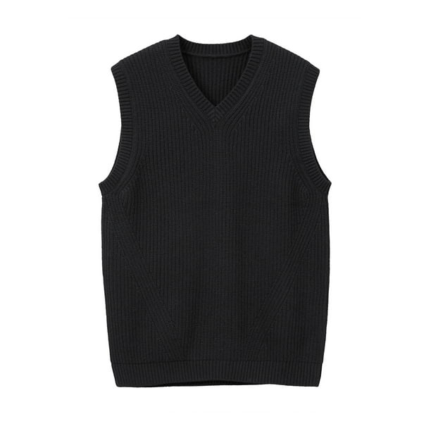 Mens V-Neck Knitted Sweater Vest Solid Plain Sleeveless Pullover ...