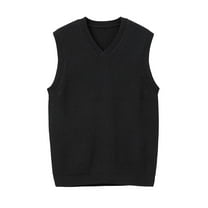 Mens V-Neck Knitted Sweater Vest Solid Plain Sleeveless Pullover