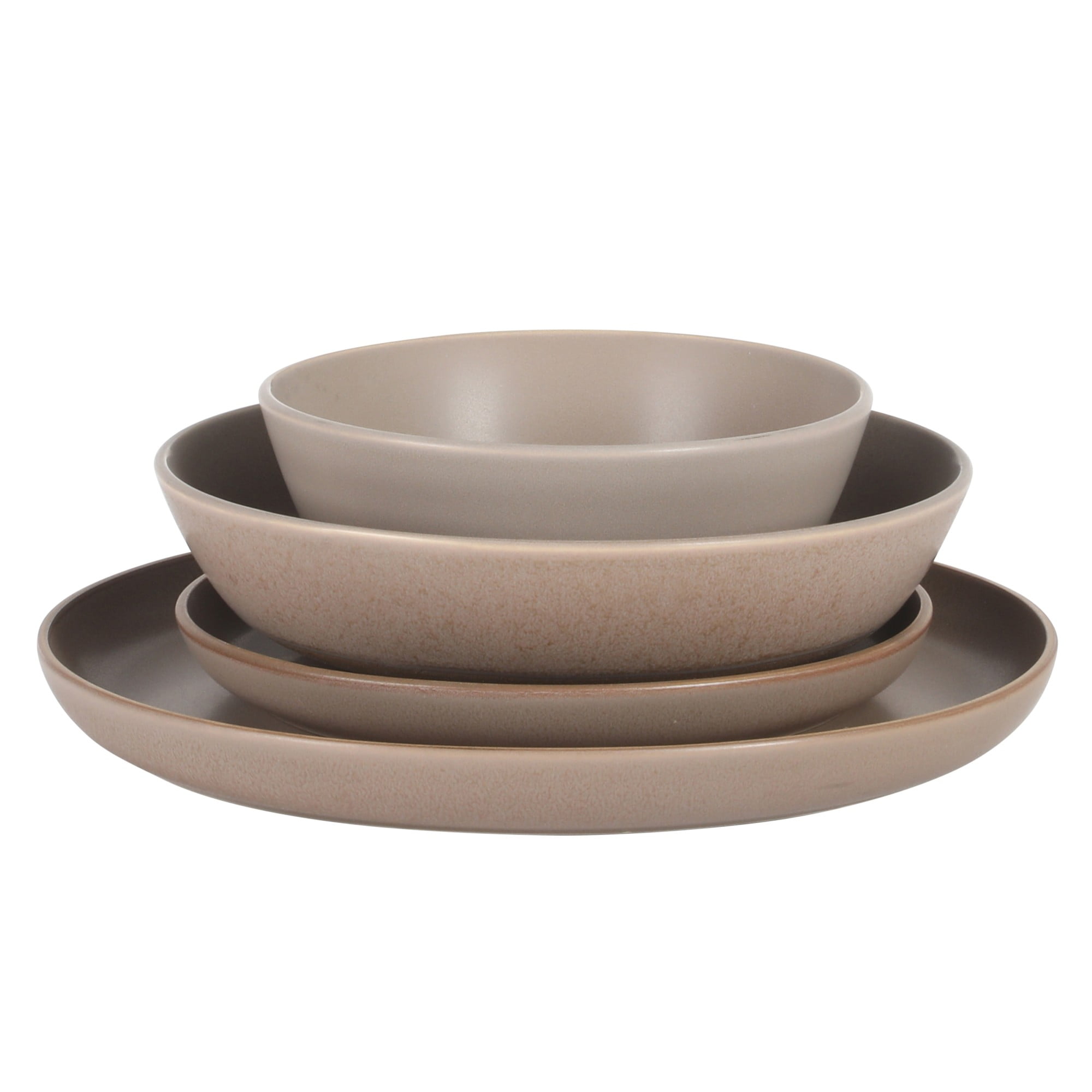 Gibson Elite Laguna Bliss 16 Piece Stoneware Reactive Glaze (Service for 4) Ceramic Plates and Bowls Dinnerware Set - Matte Beige-Gray W/ Terracotta Bottom