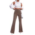 thumbnail image 3 of Women'S Velvet Elastic Waist Flare Leg Palazzo Long Pants Trousers Khaki M, 3 of 9