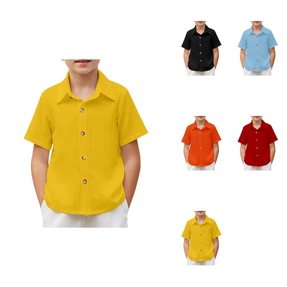 Boys Casual Short Sleeve Button Down Shirt Fashion Textured Summer Beach Shirt 3-14 Years