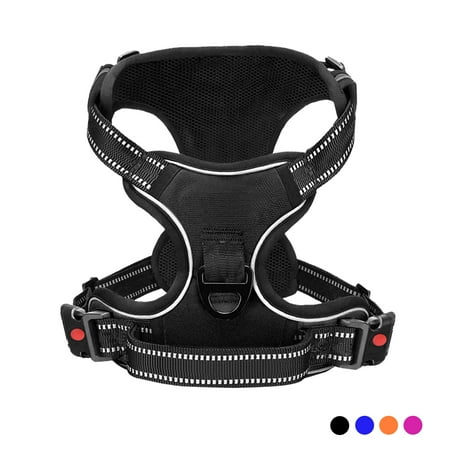 Dog Harness for Small Dogs, No Pull Pet Harness with 2 Leash Clips, Adjustable Soft Padded Dog Vest Handle, Reflective No Choke Pet Vest Harness, Black, S