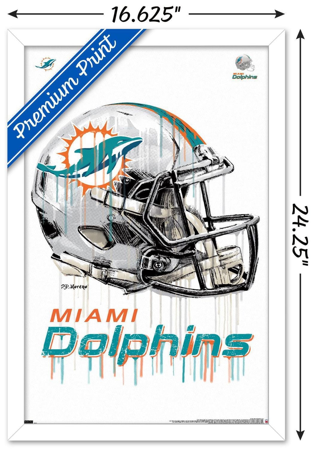 NFL Miami Dolphins - Drip Helmet 20 Wall Poster with Magnetic Frame, 22.375" x 34"