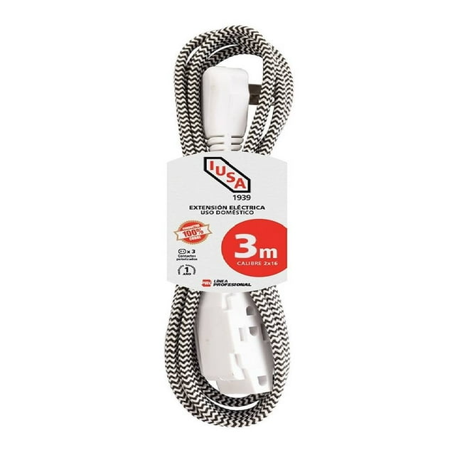 Extensión eléctrica Iusa Tejida De 3 Metros, para uso doméstico, Color Negro