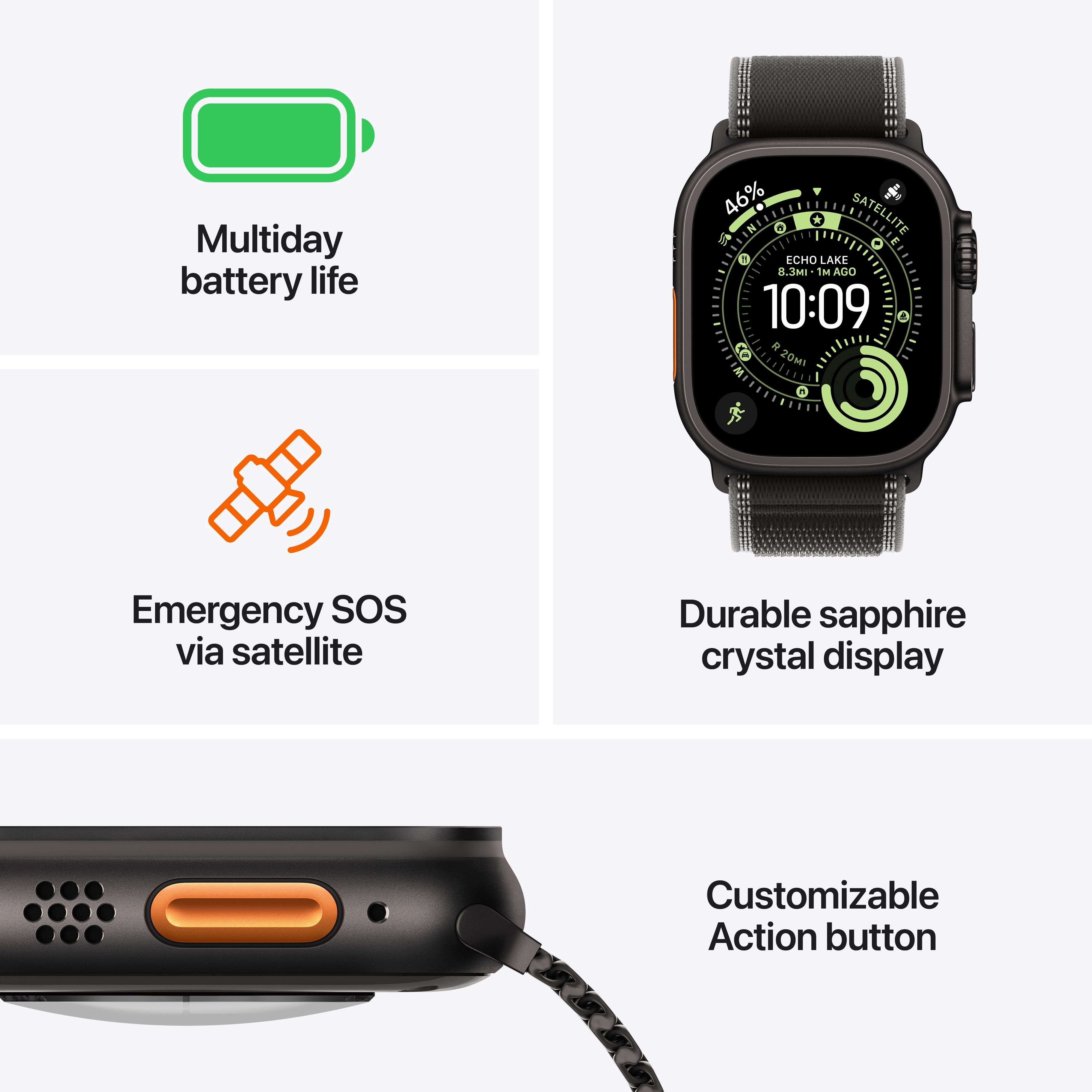 Apple Watch Ultra 3 GPS + Cellular 49mm Natural Titanium Case with BlueBright Blue Trail Loop - ML