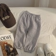 thumbnail image 2 of TTAO Toddler Baby Girls Elastic Waist Pants Soft Cotton Linen Harem Bloomers Summer Fall Long Pants Black Plaids 90, 2 of 5