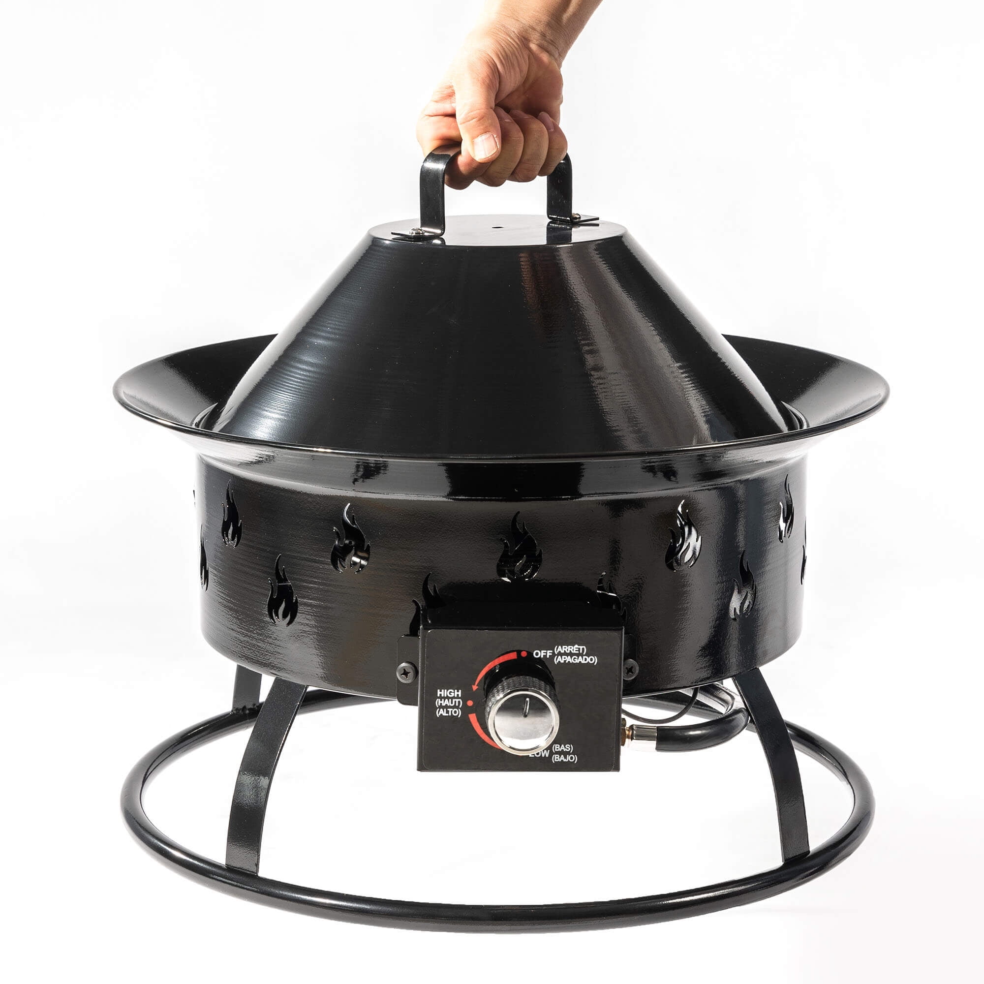 19'' Round Portable Propane Outdoor Camping  Fire Pit with Lockable Cover Lid as Handle