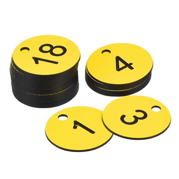 Uxcell Round 1-25 Number Tag Key Tag Acrylic Engraved Yellow ID Tag for Decoration, Pack of 25