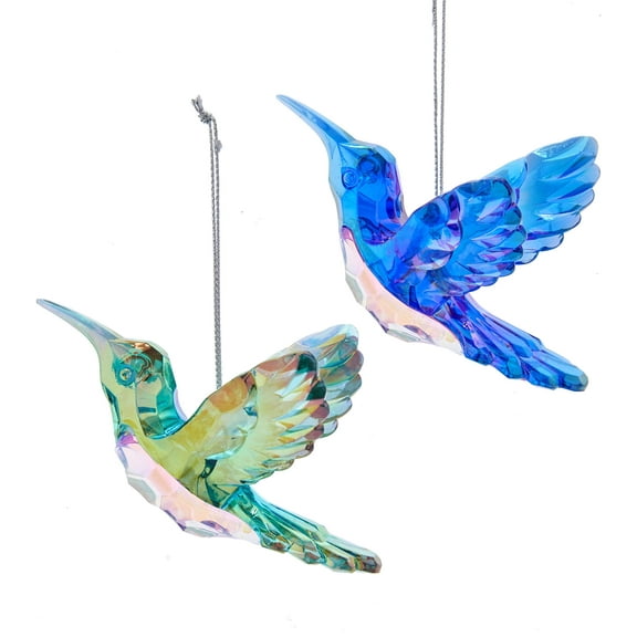 Kurt Adler 4.25-Inch Green and Blue Peacock Hummingbird Christmas Ornaments, 2 Piece Set