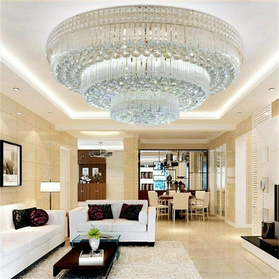 LUOLAX 31.5" Modern K9 Crystal Chandelier Flush Mount LED Ceiling Light Pendant Fixture