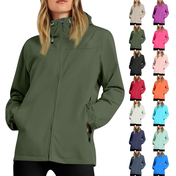 Luvrsol Rain Jacket Women Spring and Winter Waterproof Hooded Pocket Zipper Outdoor Mountaineering Clothing Sports, Size S-3XL