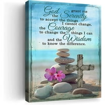 Serenity Prayer Wall Art Beach Christian Canvas Prints Quotes Pictures Painting Stone SPA Wall Decor For Yoga Room Bathroom Bedroom Home Decor Framed Ready To Hang 12x16 Inch