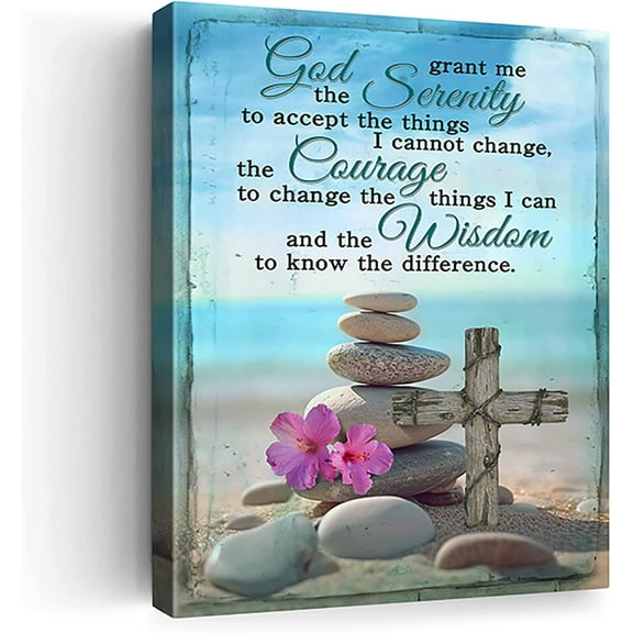 Serenity Prayer Wall Art Beach Christian Canvas Prints Quotes Pictures Painting Stone SPA Wall Decor For Yoga Room Bathroom Bedroom Home Decor Framed Ready To Hang 12x16 Inch