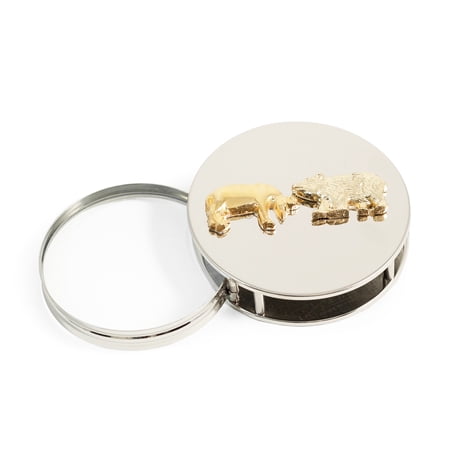 "Stock Market", Chrome Plated Paperweight & Fold Out Magnifier with 3X Magnification.