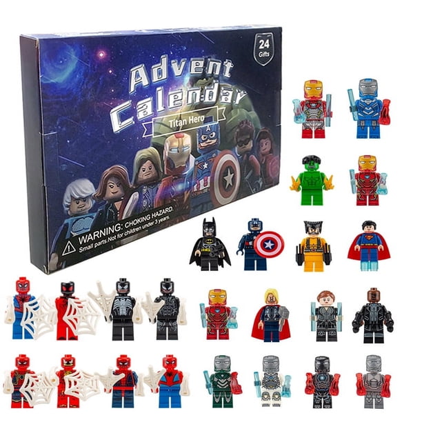 Figuras de Marvel para niños, 24 piezas, Calendario de Adviento, Spiderman, Iron Man, Hulk, Capitán América, PVC, bloques de construcción, minifiguras, modelos, regalo